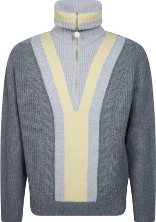 Dr&ocirc;le de Monsieur Half Zipped Trucker V-Block Sweater