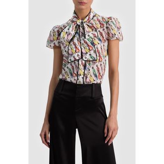 Alice & Olivia Jenie Stace Face Print Silk Button-Up Shirt in Luxe Stace at Nordstrom, Size X-Small