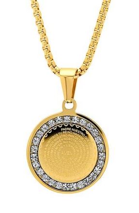 Steeltime Lab Grown Diamond Padre Nuestro Prayer Disc Pendant Necklace in Gold at Nordstrom Rack