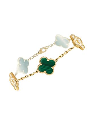 Van Cleef & Arpels Bracciale Vintage Alhambra in oro giallo 18 carati con malachite e diamanti