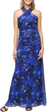 S.L. Fashions Floral Mesh Gown in Blue/Multi at Nordstrom, Size 12