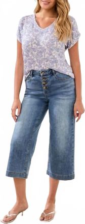 Tribal Audrey Button Fly Wide Crop Jeans In Pebble Blue