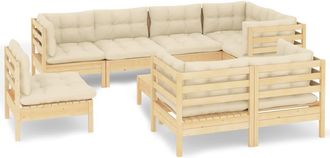 vidaXL Muebles De Jard&iacute;n 9 Pzas Y Cojines Madera Maciza De Pino Crema Vidaxl