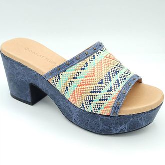 Chocolat Blu Women Guro Platform Heel Sandal In Blue Combo Raffia
