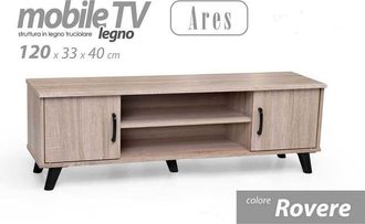Trade Shop Trade Shop - Mobile Porta Tv Ares Legno Rovere Moderno 120x33x40cm Con 2 Ripiani Ante 796500