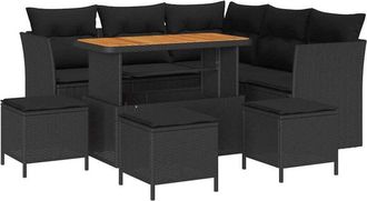 vidaXL Conjunto De Sof&aacute; De Jard&iacute;n Con Coj&iacute;n 9 Pcs Negro Vidaxl