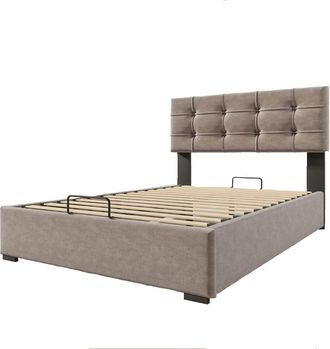 Urban Meuble Cama con almacenaje estructura de metal terciopelo gris 90x200cm