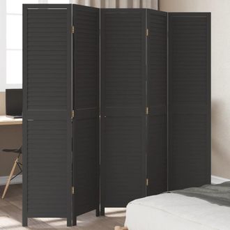 Berkfield Home Room Divider&not;5 Panels Black Solid Wood Paulownia