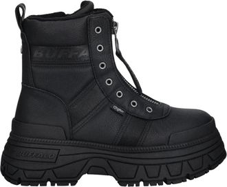 Buffalo Fusion Front Zip Enkellaars - Dames - Veterlaarzen - Zwart - 40 EU - Leer - Schoenen