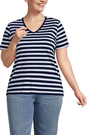 Lands End Relaxed Supima Cotton V-Neck T-Shirt in Deep Sea/blue Multi Stripe at Nordstrom, Size 3X