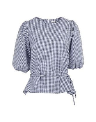 8 by YOOX SEERSUCKER VICHY PUFF SLEEVE BLOUSE