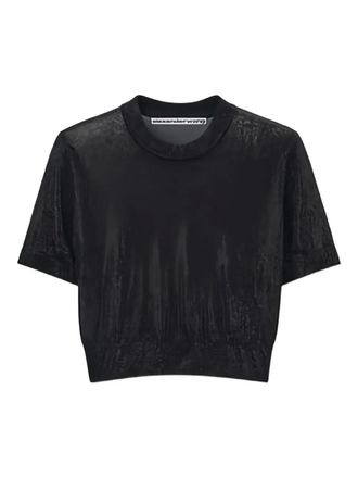 Alexander Wang short-sleeved cropped top - women - Viscose/Elastane/Polyamide - S - Black