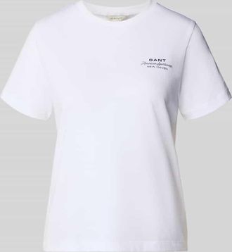 GANT T-Shirt mit Label-Print und Rundhalsausschnitt in Weiss, Gr&ouml;&szlig;e XXL