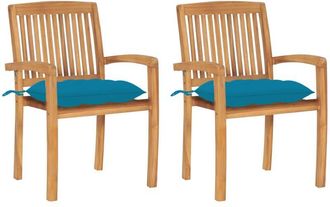 vidaXL Vidaxl - Sillas De Jard&iacute;n 2 Uds Madera De Teca Con Cojines Azul Claro