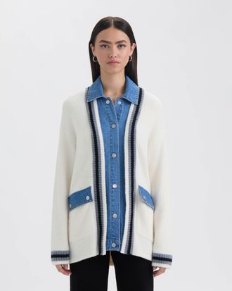 NVLT Womens Twofer Cardigan with Denim Shirt