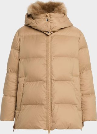 Yves Salomon Down Jacket with Removable Hood & Shearling Trim