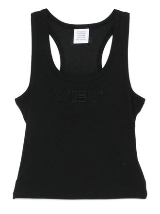 VETEMENTS logo-embroidered tank top - women - Cotton/Elastane - S - Black