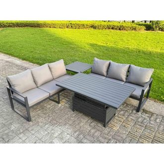 Fimous Aluminum 4-Piece Sofa Set with Lifting Table, Cushions & Side Table in Dark Grey