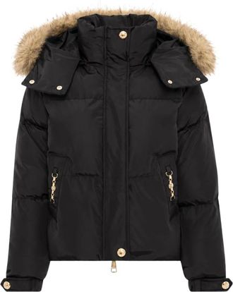 Fracomina Regular Puffer met Capuchon en Faux Fur - Dames - Winterjassen - Zwart - M - Leer - Jassen