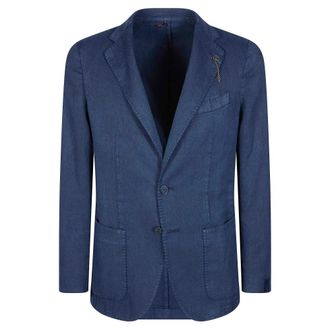 Santaniello Blazers, male, Blue, Size: 2XL Giacca Lino Ramie