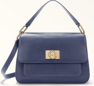 Furla Ella Top Handle M Blu Reale Grained Calf Leather Woman