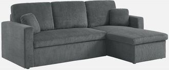 Sweeek Sweeek - Sofá cama esquinero reversible 3 plazas, Ida pana, Gris oscuro, 219x81x68 cm