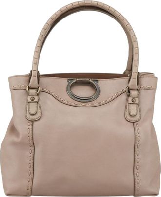 Ferragamo Gancini Handbag Leather Beige Leather Handbag (Pre-Owned)