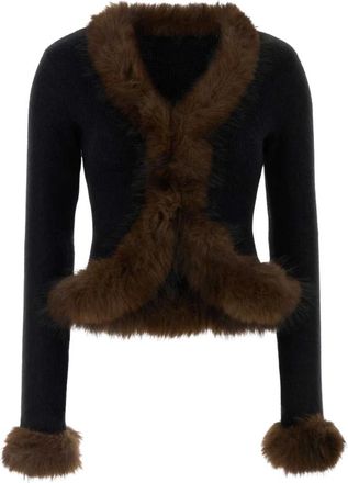 Self Portrait Faux Fur Knit Cardigan - Dames - Vesten - Zwart - M - Truien & Vesten