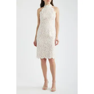 Eliza J Floral Lace Sheath Dress in Ivory Beig at Nordstrom, Size 14