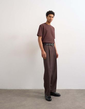 Topman Pantaloni a fondo ampio marroni gessati-Marrone