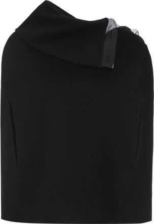 Pucci Wollen cape van zijdemix met knopen - Dames - Ponchos - Zwart - ONE Size - Wol - Jassen