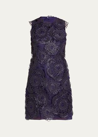 Akris Anemone Aetz Embroidered Organza Sleeveless Mini Dress