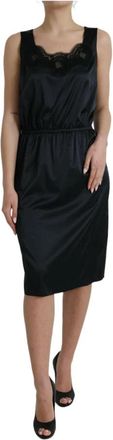 Dolce & Gabbana Zwart Zijden Kantdetail Midi Jurk - Dames - Casual kleedjes - Zwart - XS - Kleedjes