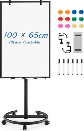 Costway Costway - Pizarra M&oacute;vil 100x65 Cm, Pizarra Blanca Magn&eacute;tica Ajustable Altura Y Ruedas, Pizarra Blanca Con Clips De Papel Y Bandeja, Bloc De Notas De 2