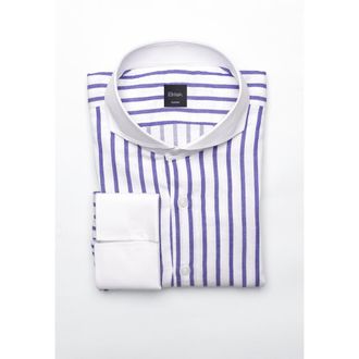Brisk Purple Wide Stripes Pima Cotton Dress Shirt in White Cutaway Extreme Collar at Nordstrom, Size 16