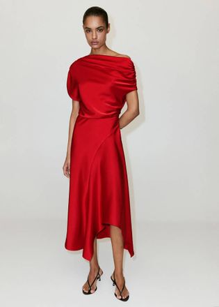 Mango Abito satinato asimmetrico rosso - Donna - XS - MANGO