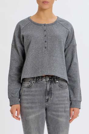 Something Navy Henley Sweatshirt In Heather Gray