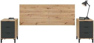 F.R.S. Frs - Cabecero + 2 Mesitas Modelo Anika Acabado Roble Nodi/antracita