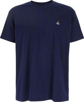 Vivienne Westwood Blue Crewneck T-shirt With Orb Logo Detail On The Front In Cotton Woman
