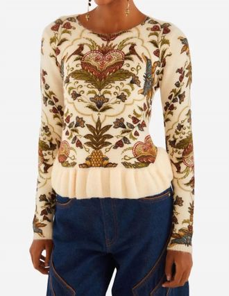 Farm Rio Majestic Hearts Knit Top In Cream