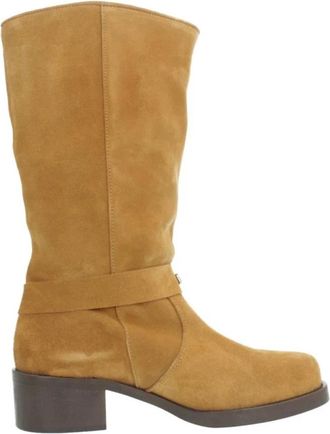 Yellow Hoge laarzen met gespen - Dames - Laarzen met Hak - Bruin - 39 EU - Su&egrave;de - Schoenen
