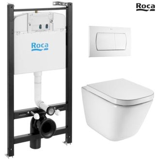 Roca Roca - Bastidor Active Pack Cisterna Empotrada Y Pulsador Blanco Brillo Con Inodoro Suspendido The Gap Rimless