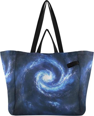 Generic Galaxy Stars Blue print Reusable Canvas Tote Bag, Heavy Duty Grocery Shopping Bag with Hard Bottom Large Capacity Double Handles Work Groceries Travel