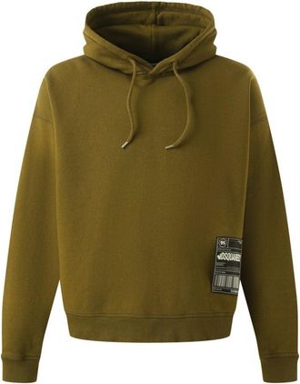 Dsquared2 Mens Patch Design Relaxed Fit Military Green Hoodie Cotton - Size Medium