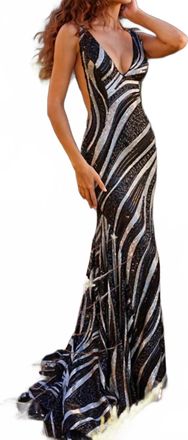 Jovani Sequin Mermaid Dress In Black Silver
