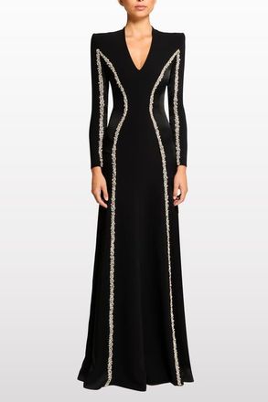Jenny Packham Ghost Orchid Embellished Long-Sleeve Maxi Dress in Liquorice at Nordstrom, Size 10 Uk