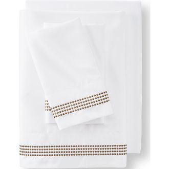 Lands End Supima Cotton No Iron Sateen Embroidered Pillowcases - 400 thread count in Rich Camel Dots at Nordstrom, Size Standard