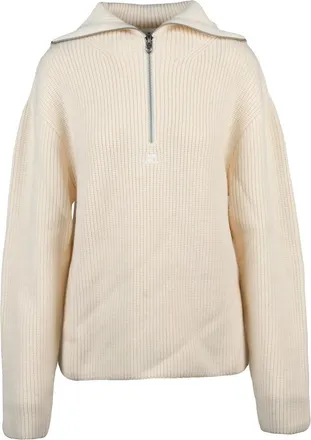 Courr&egrave;ges Ribbed Knit Sweater with Half-Zip and Hood