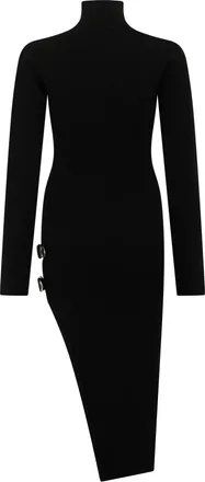 Blumarine Womens Midi Knit Dress With Buckles Black Virgin Wool