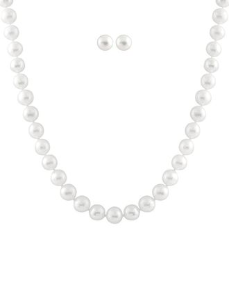Splendid Pearls 14K 7-7.5Mm Pearl Earrings & Necklace Set